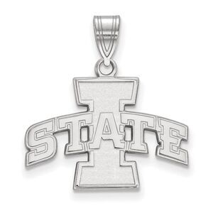 10k White Gold Iowa State Medium 'I STATE' Pendant